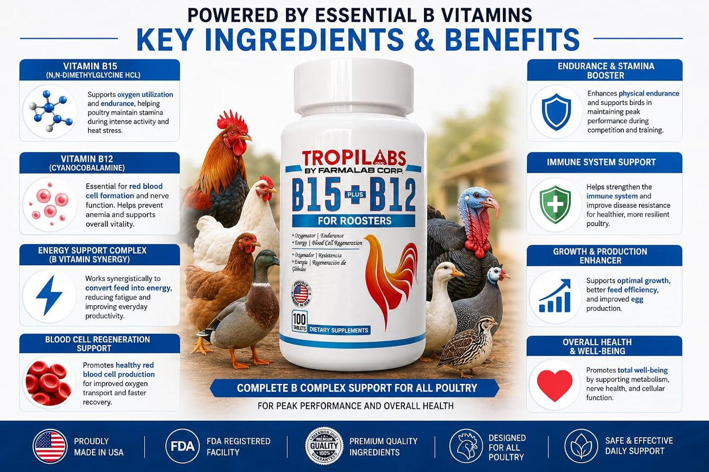 Farmalab B12 & B15 Supplement for Cockerels, 100 Tablets - görsel 4