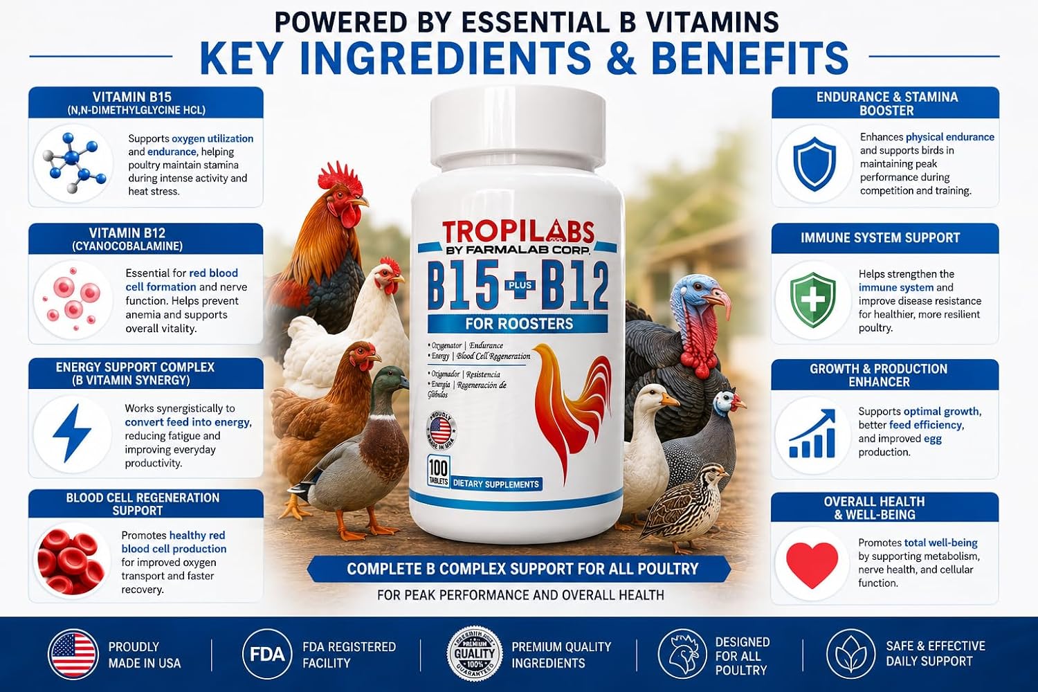 Farmalab B12 & B15 Supplement for Cockerels, 100 Tablets - görsel 4