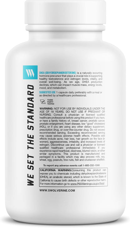 Swolverine DHEA 100mg Veggie Capsules – Non-GM, Gluten-free (60 Capsules)