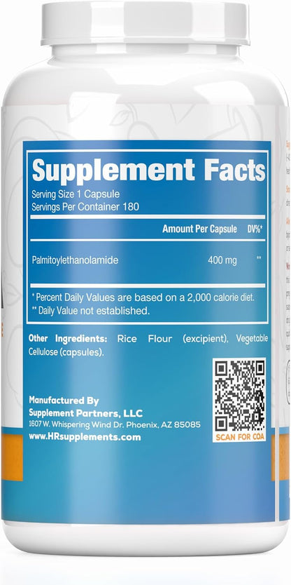 Harvest Naturals Palmitoylethanolamide (PEA) Capsules – 400mg per Serving, 180 Count