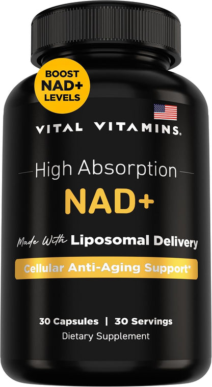 Vital Vitamins NAD+ Supplement - 500mg Liposomal NAD+ for Cellular Energy & Healthy Ageing - 30-Day Supply