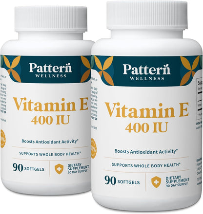 Pattern Wellness Vitamin E 400 IU – Antioxidant, Immune & Cellular Health Support – 90 Softgels