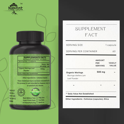Organic Moringa Capsules | Green Moringa Leaf Supplement for Energy, Metabolism & Immune Support – 120 Capsules, Natural Superfood