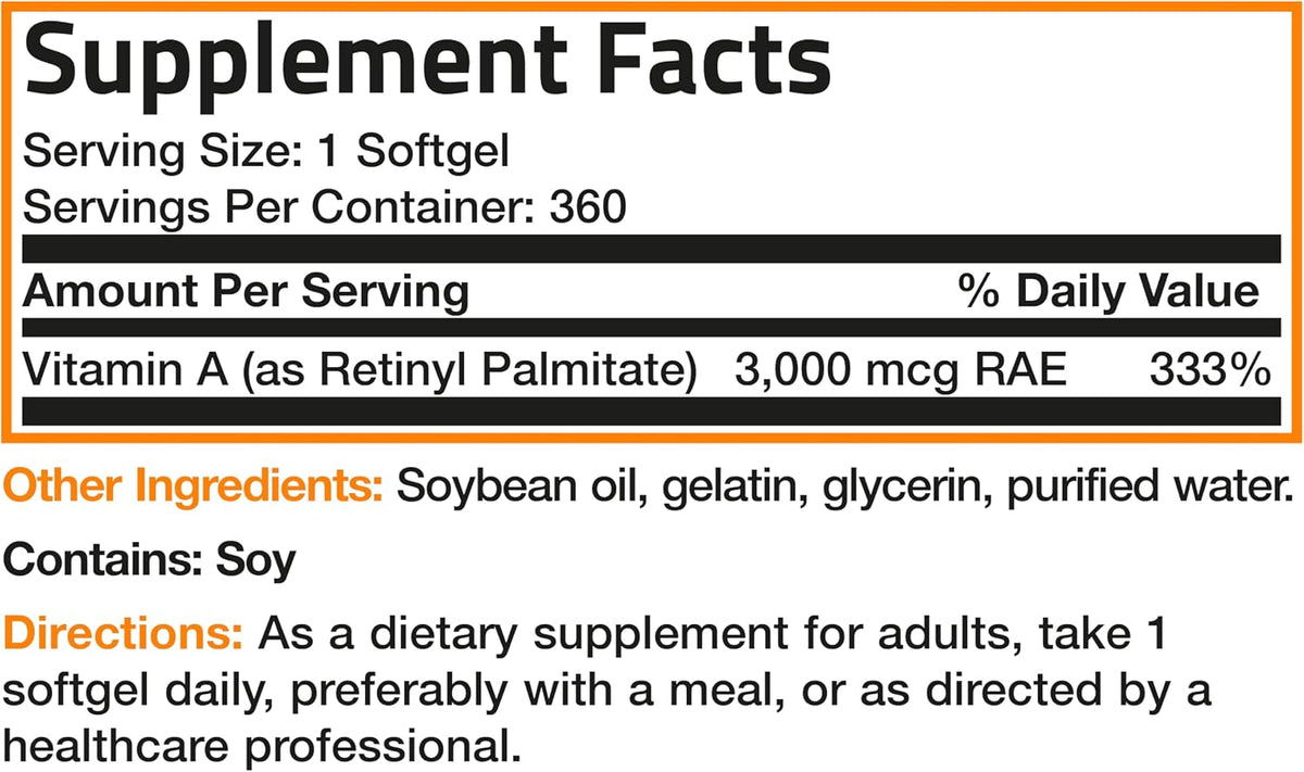 Bronson Vitamin A 10,000 IU Premium Non-GMO Formula, 360 Softgels - görsel 6