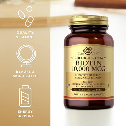 Solgar Super High Potency Biotin 10,000 mcg – 120 Vegetable Capsules, Pack of 2