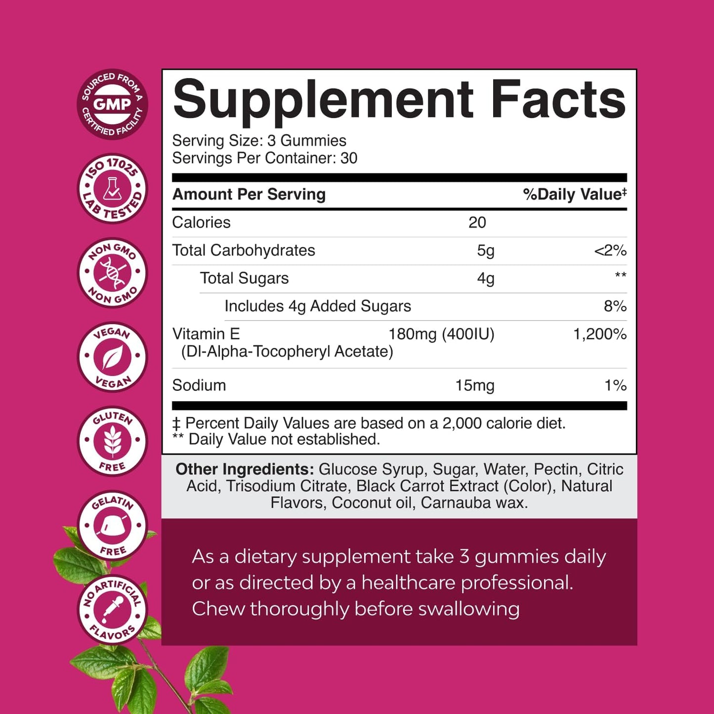 Natures Craft Vitamin E Gummies for Skin Care - High-Potency Vitamin E 400 IU Skin Supplement - Delicious & Easy-to-Take Supplement to Promote Health, Immune Support & Cellular Protection 90 Count - görsel 8