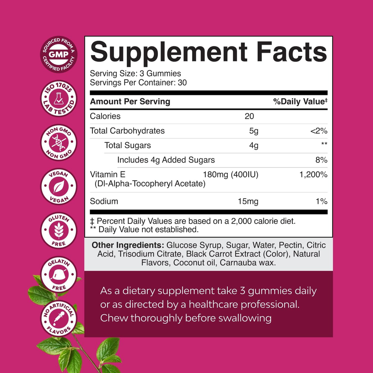 Natures Craft Vitamin E Gummies for Skin Care - High-Potency Vitamin E 400 IU Skin Supplement - Delicious & Easy-to-Take Supplement to Promote Health, Immune Support & Cellular Protection 90 Count - görsel 8