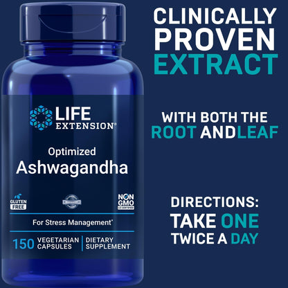 Life Extension Optimised Ashwagandha, 150 Veg Capsules (Pack of 2) - Non-GMO, Gluten-free, Vegetarian Capsules