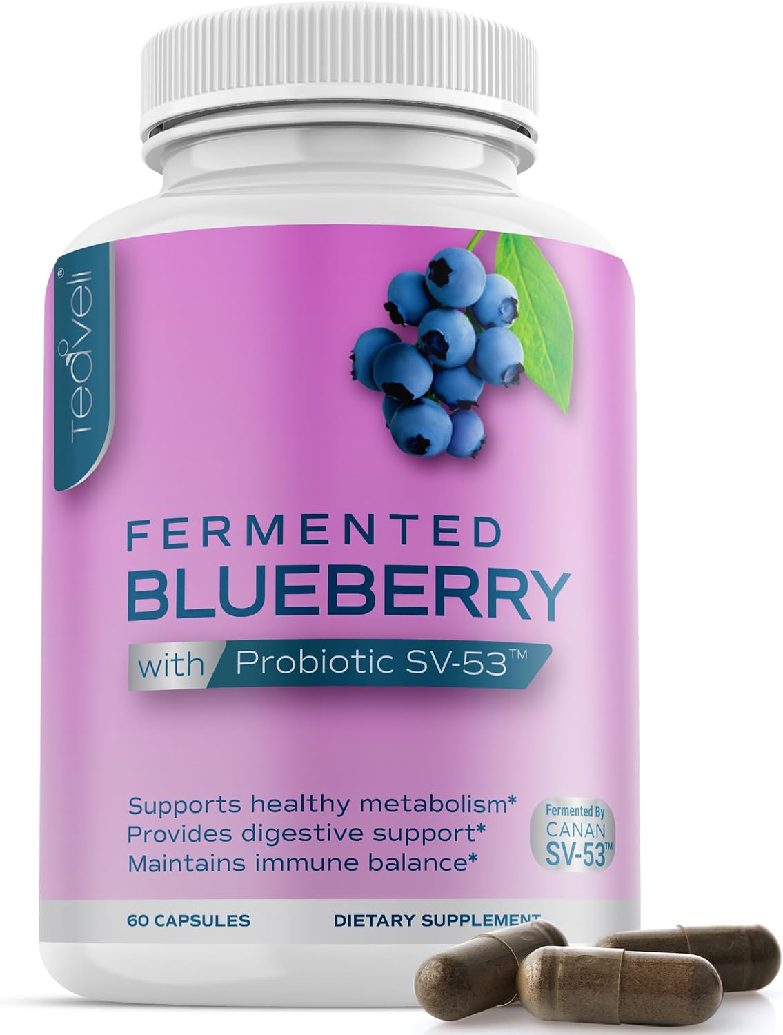 Teaveli Probiotic Blueberry Supplement with Wild Blueberries – 1000 mg per Serving – 60 Capsules - görsel 1