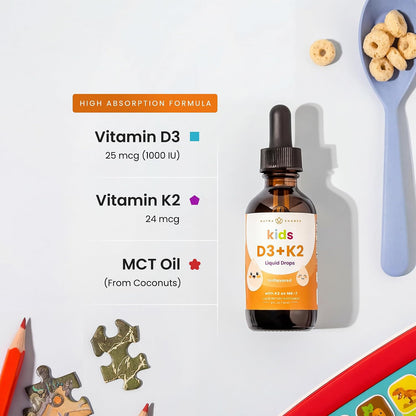 NutraChamps Children's Vitamin D3 & K2 Drops - 1000 IU D3 with K2 MK-7, Sugar-Free, 300 Servings