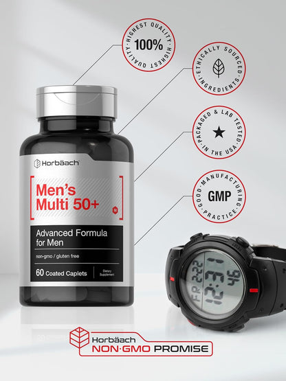 Horbäach Men's Multivitamins 50 Plus | 60 Caplets | Advanced Formula for Men Over 50 | Non-GMO & Gluten-free
