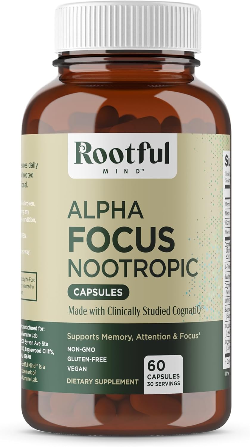 Alpha Focus Nootropic - Memory & Focus Brain Supplement with Choline, Citicoline, GPC, L-Tyrosine, Bacopa, Lion's Mane & More - 60 Capsules - görsel 1