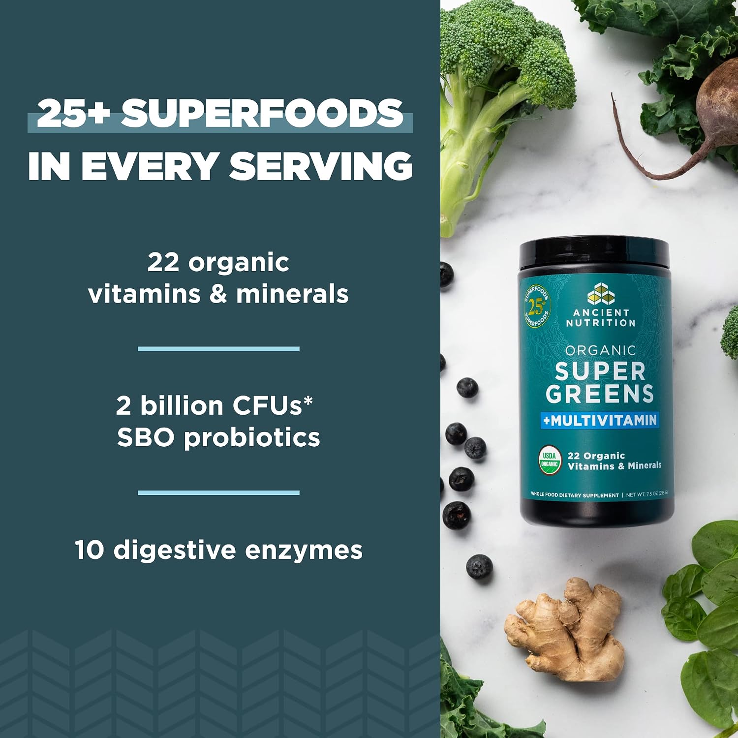 Ancient Nutrition Organic SuperGreens + Multivitamin Powder, 25 Servings - görsel 3