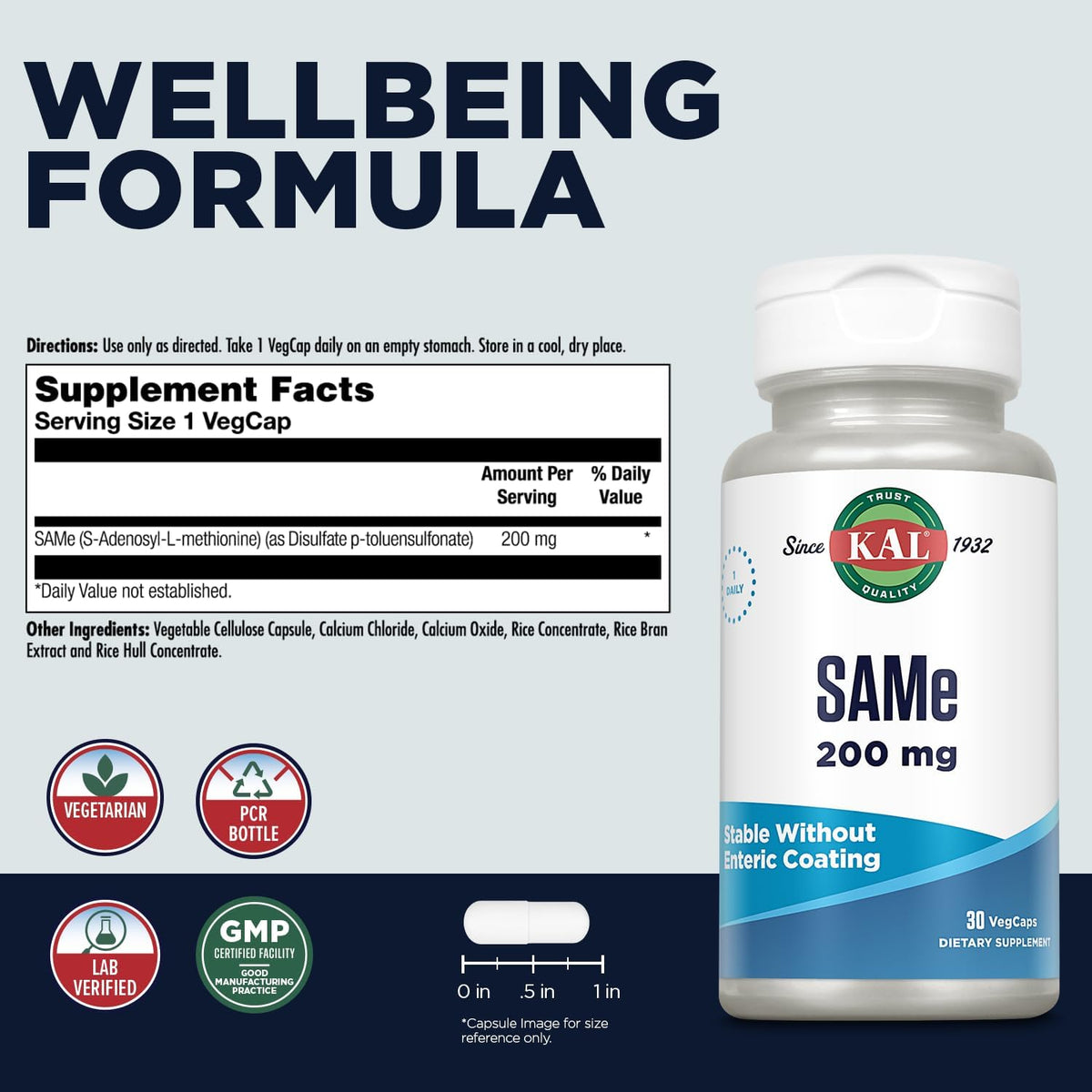 KAL SAM-e 200mg – S-Adenosyl-L-Methionine Supplement for Nervous System, Wellbeing and Mood Support – Enhanced Absorption, Vegetarian, 30 Veg Capsules - görsel 2