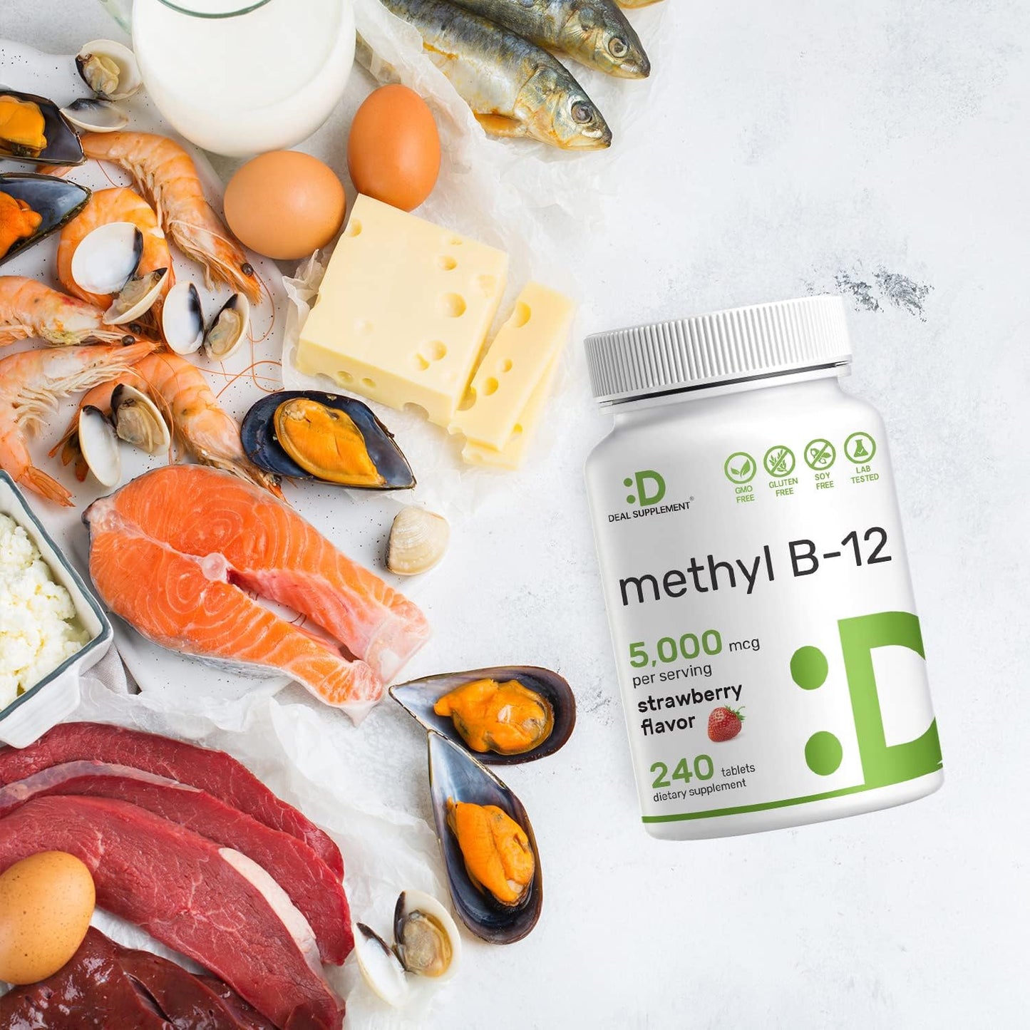 DEAL SUPPLEMENT Methyl B-12 5000 mcg Chewable Tablets - Active Methylcobalamin, Strawberry Flavoured, 240 Count - görsel 6