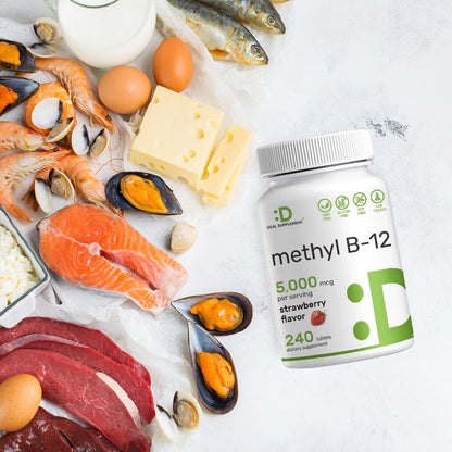 DEAL SUPPLEMENT Methyl B-12 5000 mcg Chewable Tablets - Active Methylcobalamin, Strawberry Flavoured, 240 Count