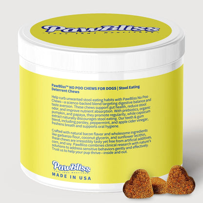 No Poo Chews for Dogs – Stop Poo Eating with Coprophagia Deterrent – Probiotic & Enzyme Soft Chews – Digestive & Breath Support – 120 Bacon-Flavoured Chews