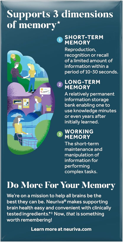 NEURIVA Memory 3D Brain Supplements for Memory and Focus, Vitamin B12 & B6, Folic Acid, 50 Capsules
