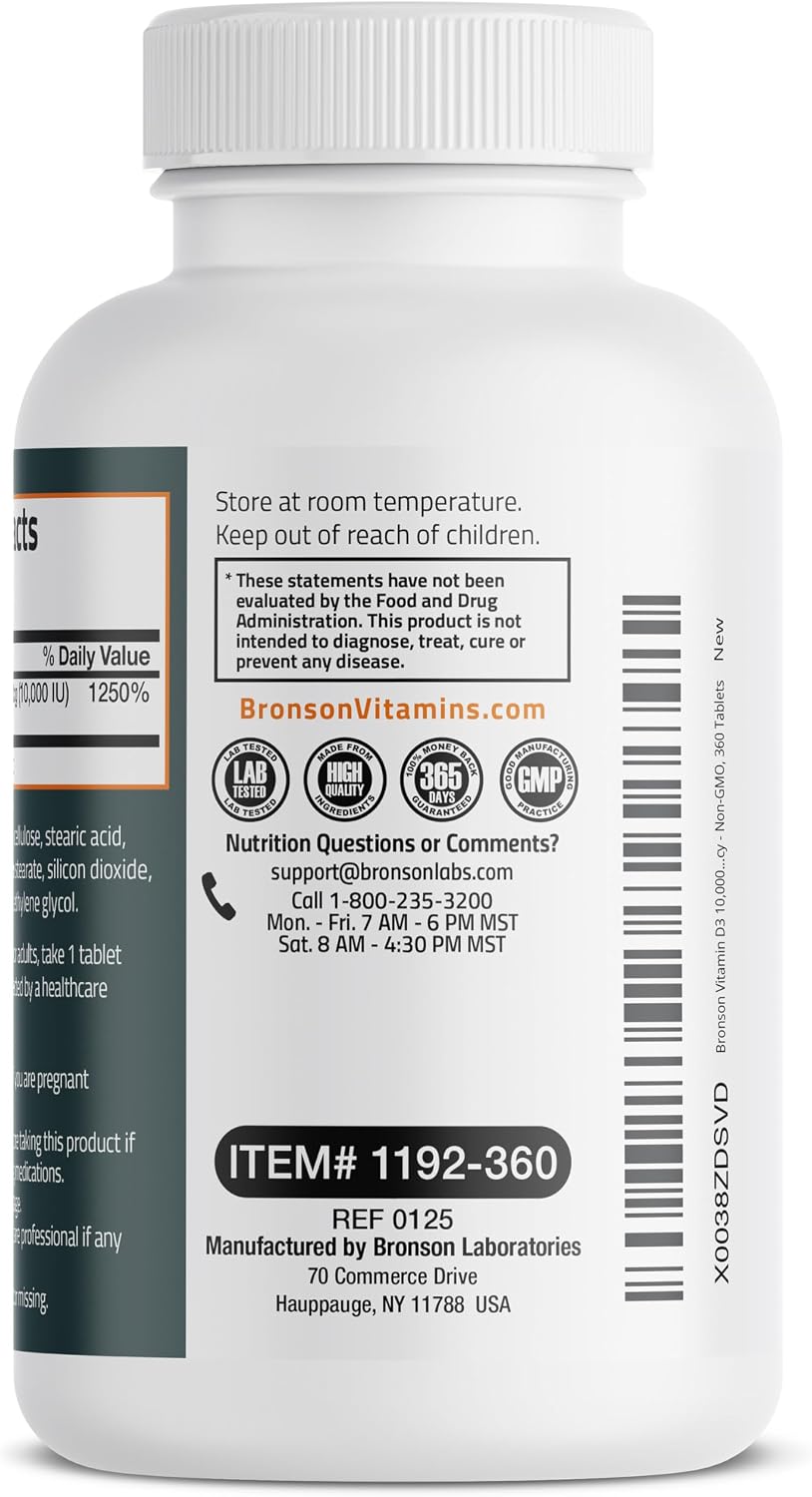 Bronson Vitamin D3 10,000 IU (250 mcg) - 360 Tablets for Immune and Muscle Health - görsel 7
