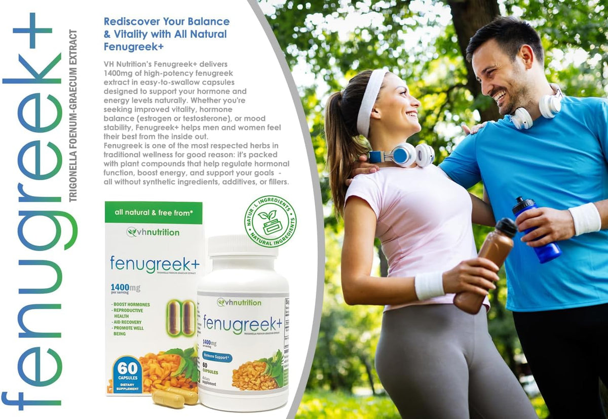 VH Nutrition Fenugreek+ - 1400mg Extra Strength Fenugreek Capsules for Vitality and Energy - 60 Gluten-Free Capsules - görsel 2