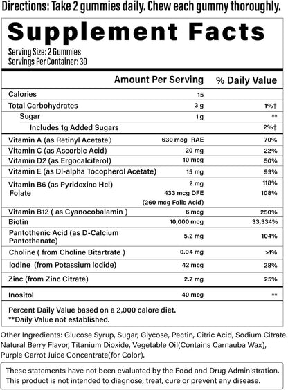 Lazpowfi Biotin Gummies - Hair, Skin and Nails Vitamins for Men & Women, Vegan Vitamin B7, Supports Normal Hair and Nails, 90 Day Supply - Blueberry - 3 Pack