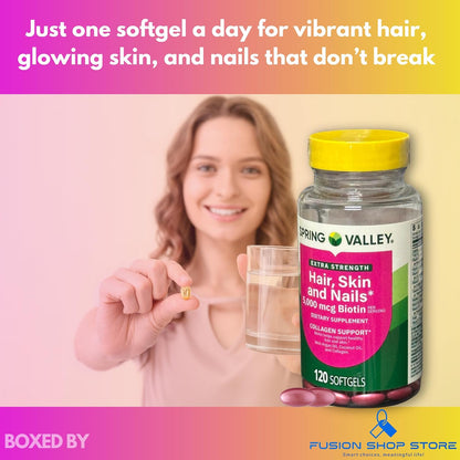 Biotin Soft gel capsules Extra Strength 5,000 mcg - for Hair, Skin & Nails, 120 Soft gel capsules