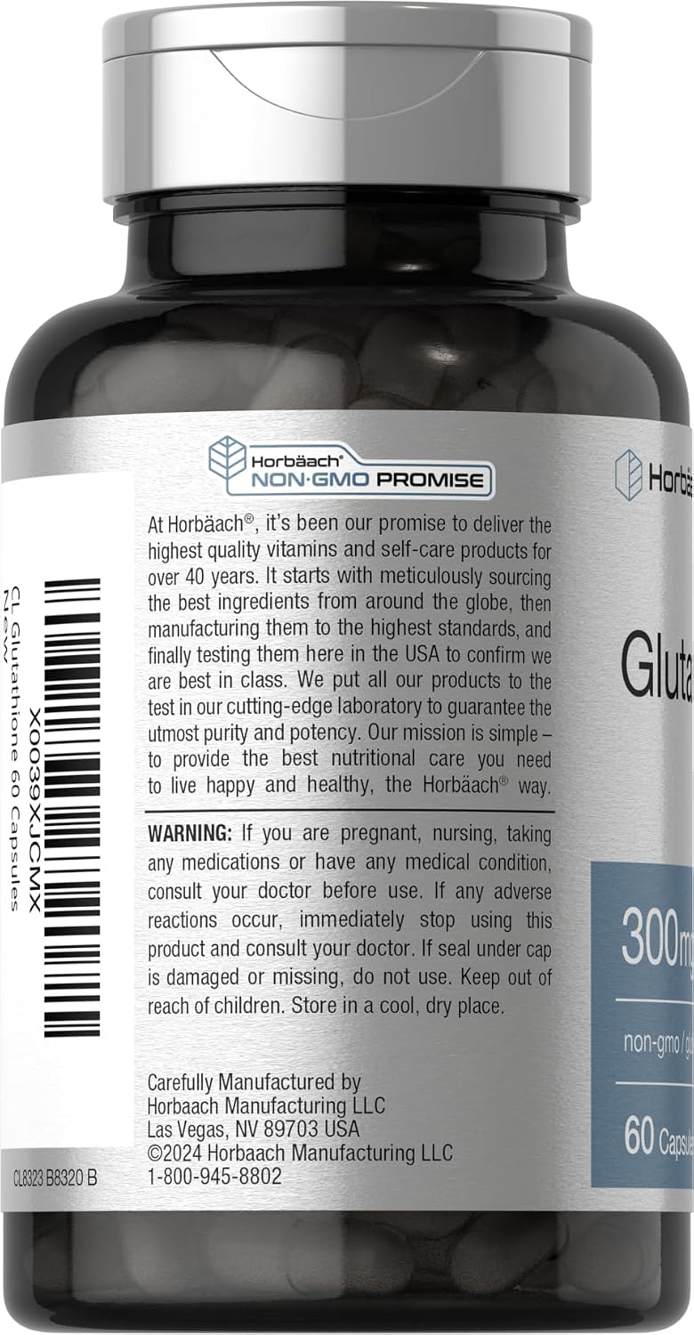 Horbäach Glutathione 300mg | 60 Capsules | Reduced Form | Non-GMO & Gluten-free Food Supplement - görsel 3