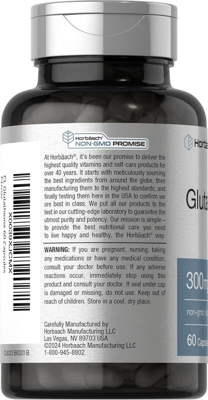 Horbäach Glutathione 300mg | 60 Capsules | Reduced Form | Non-GMO & Gluten-free Food Supplement