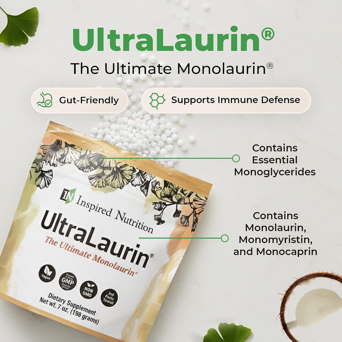 UltraLaurin® Monolaurin Supplement – 3,000 mg Coconut-Derived Pellets for Immune & Gut Health, 66 Servings - görsel 4