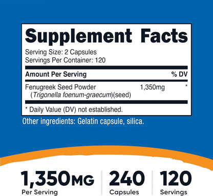 Nutricost Fenugreek Seed 1350mg, 240 Capsules (3 Bottles) – Gluten-Free, Non-GM