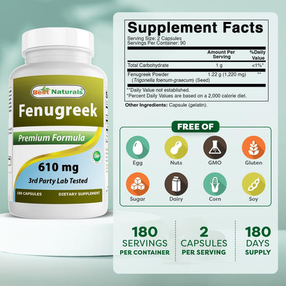Best Naturals Fenugreek Seed 610 mg 180 Capsules