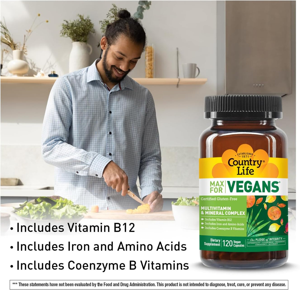 Country Life Max for Vegans - Daily Multivitamin with Coenzyme B Vitamins - 120 Vegan Capsules - görsel 4