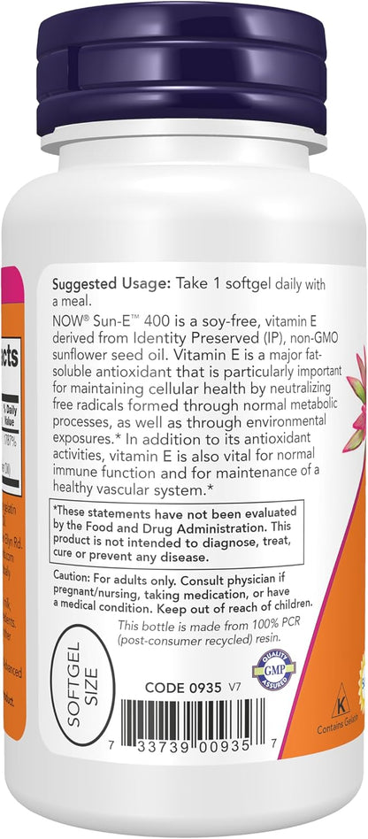 NOW Foods Supplements, Sun-E™ 400 IU with d-alpha Tocopherol from Non-GMO Sunflower Oil, 60 Softgels