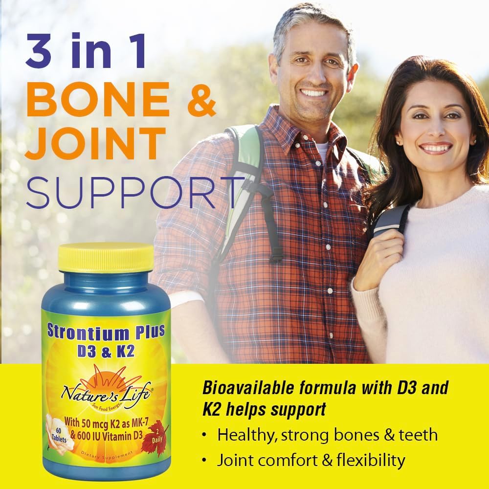 Nature's Life Strontium Plus D3 & K2 - Bone Support Food Supplement, 60 Tablets - görsel 3