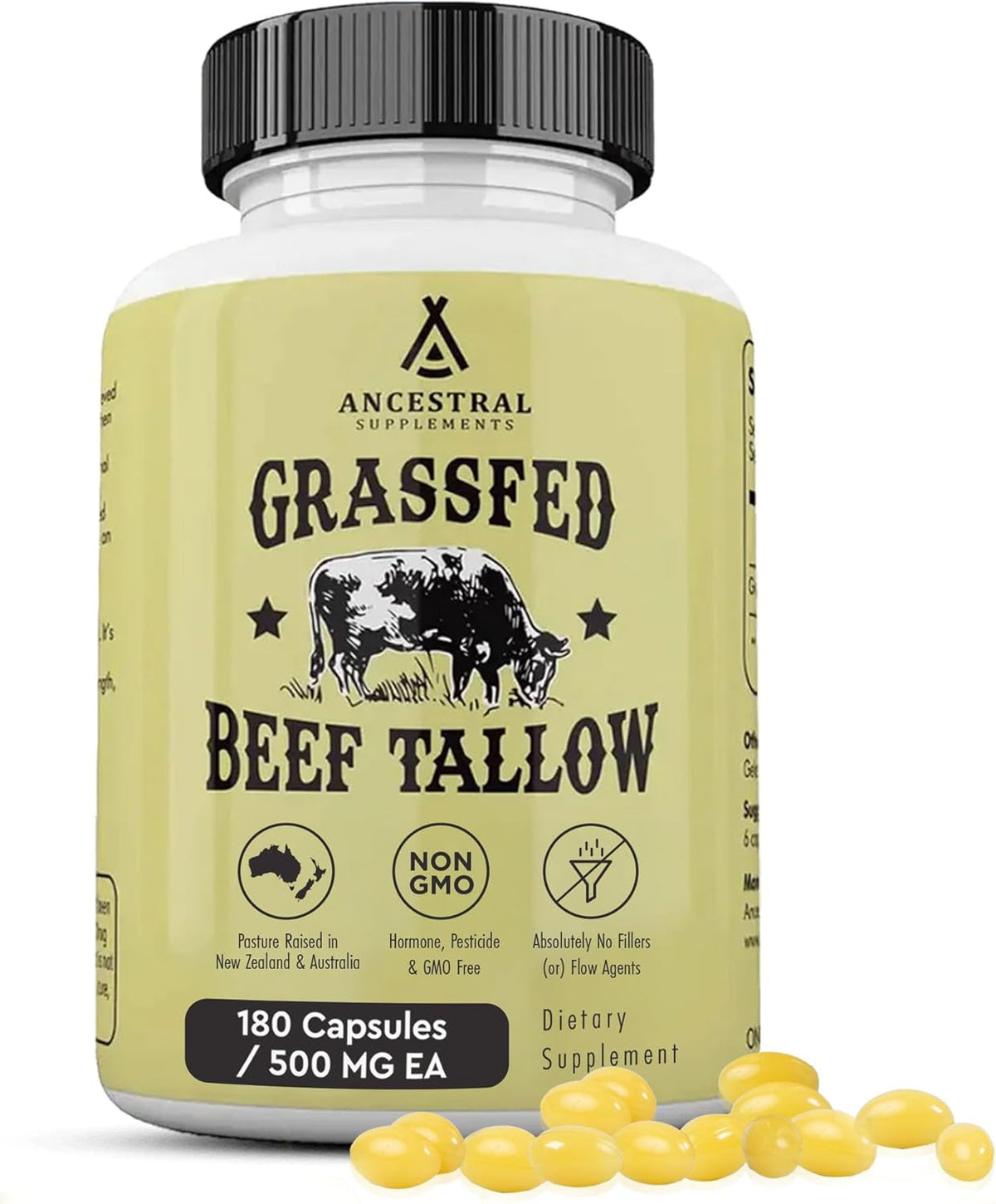 Ancestral Supplements Grass Fed Beef Tallow Capsules, 3000mg, 180 Capsules - görsel 1