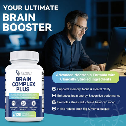 Brain Supplement for Memory & Focus - Nootropic with Bacopa Monnieri, Lion's Mane, Alpha GPC, and Phosphatidylserine - 120 Capsules
