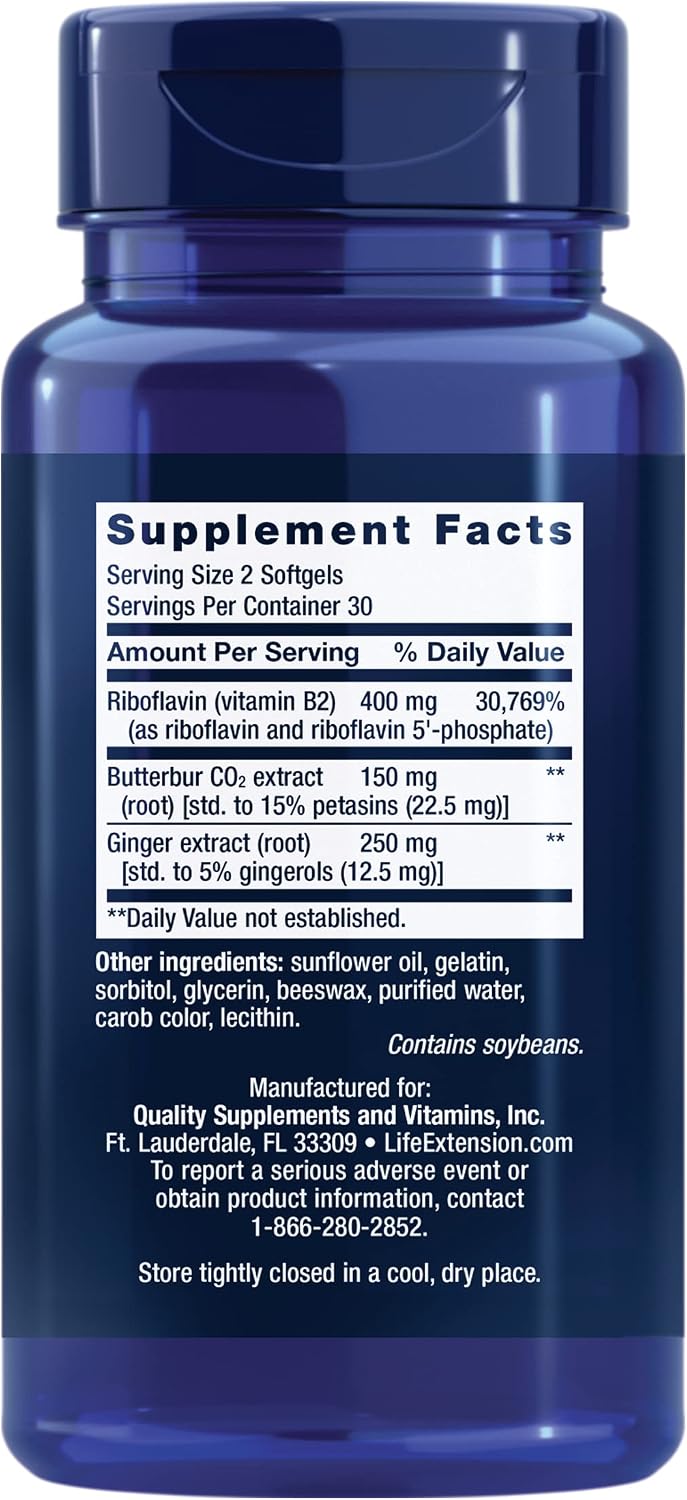 Life Extension Migra-Eeze - Butterbur Root Extract with Riboflavin & Ginger - 60 Softgels - görsel 2
