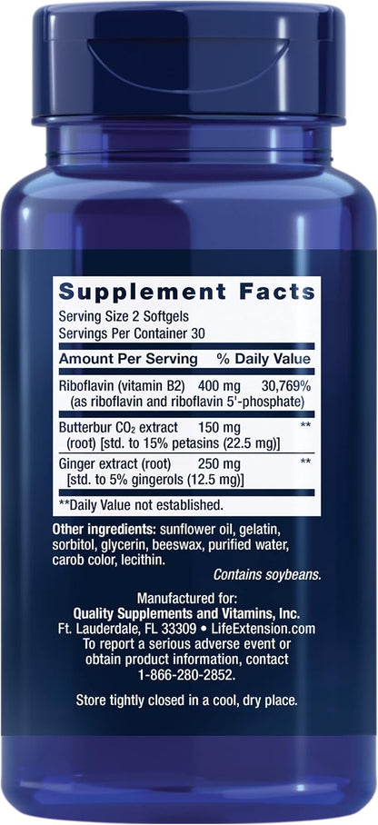 Life Extension Migra-Eeze - Butterbur Root Extract with Riboflavin & Ginger - 60 Softgels