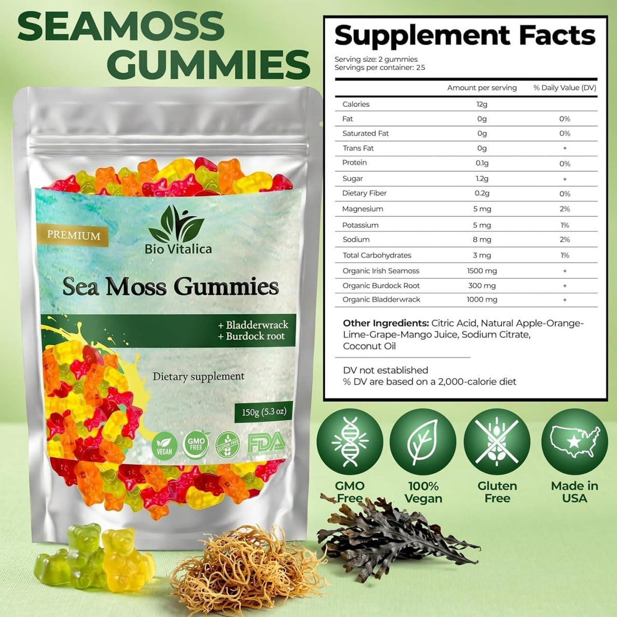 BIO VITALICA Sea Moss Gummies - Irish Sea Moss, Bladderwrack, Burdock Root (1 Pack) - görsel 2