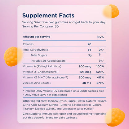 Canary Barrier Booster Vitamin A, D, and K and Zinc Immune Support Gummies - Vegan Berry Banana, 60 Gummies