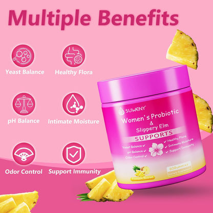 Her Juicy Feminine Probiotics Gummies, Women's Health – Designed for pH Balance, with Slippery Elm, Prebiotics & Lactobacillus Blend, Pineapple Flavour – 60 Gummies (2-Pack)