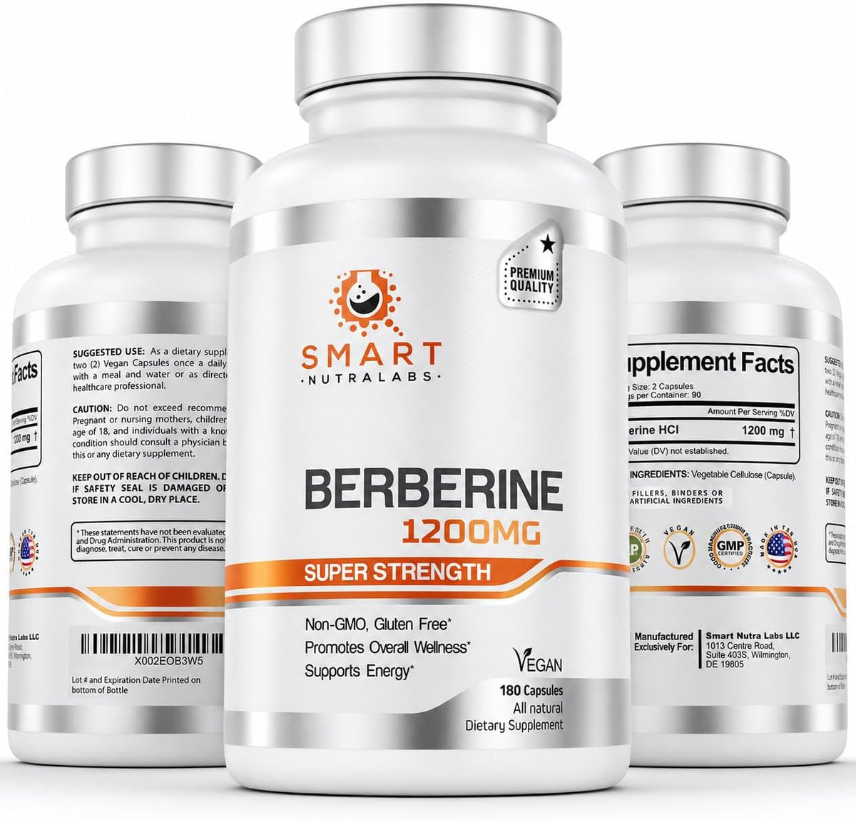 Smart Nutra Labs High Strength Berberine HCL 1200mg - 180 Vegan Capsules - görsel 1