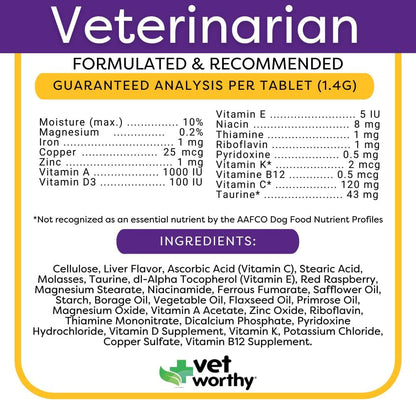 Puppy MultiVitamins - Multivitamin for Puppies to Support Optimum Health & Overall Wellbeing - Dog Supplement with Iron, Magnesium, Zinc, Vitamin A, B Vitamins - Liver Flavour, 60 Chewable Tablets