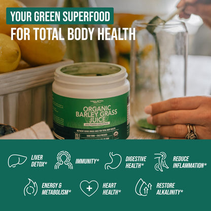 Organic Barley Grass Juice Powder - Grown in Volcanic Soil of Utah - Raw & BioActive Form, Cold-Pressed then CO2 Dried – Gluten-free, GMO free, Vegan - 150 g
