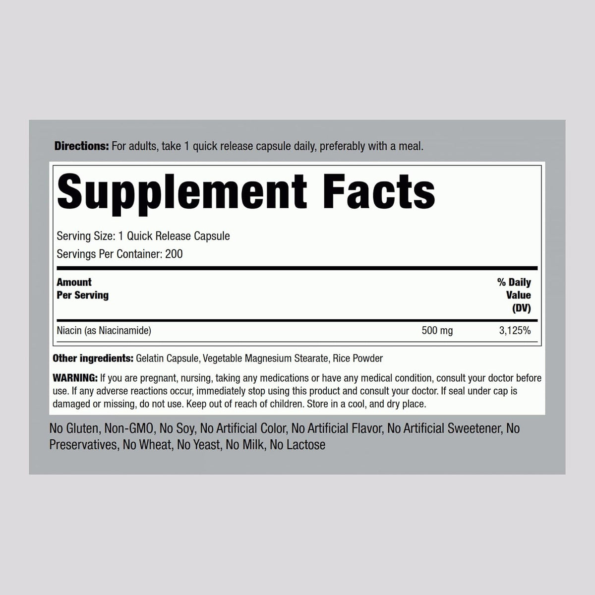 Piping Rock Niacinamide 500mg | 200 Capsules | Vitamin B3 Supplement - görsel 2