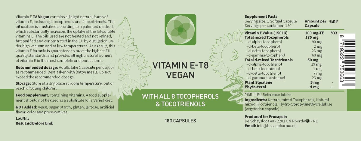 Procapsin Unique Vegan Formula with All 8 Tocopherols and Tocotrienols Vitamin E – Contains no PAHs, Heavy Metals, Contaminants or Preservatives – Certified Sustainable – Hair, Scars and Skin (180) - görsel 2