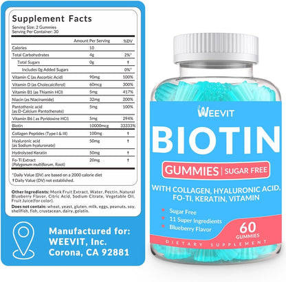 Biotin Gummies, 10,000mcg Biotin and Collagen Supplement for Women and Men