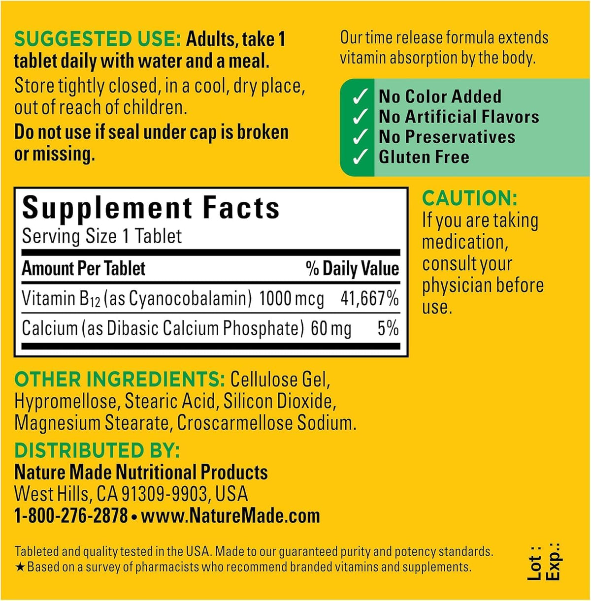 Nature Made Vitamin B12 1000mcg Sustained Release Tablets, 75 Tablets - görsel 4