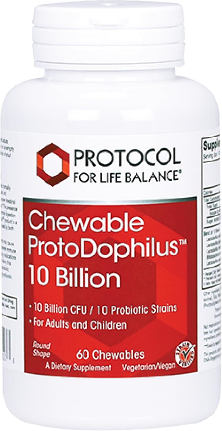 PROTOCOL FOR LIFE BALANCE Chewable Protodophilus - 10 Billion CFU Probiotic - Chewable Tablet for Adults & Kids - for Digestive Health & Immune Support* - Vegan & Halal - 60 Chewables - görsel 1