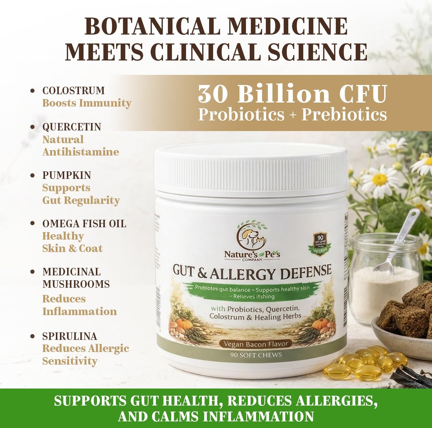 30 Billion CFU Probiotics for Dogs – Gut & Allergy Defence Chews with Quercetin, Colostrum, Turmeric, Mushrooms – 90 Soft Chews – Made in USA - görsel 5